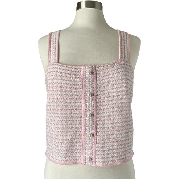 Sandro Daniella Pink Tweed Knit Top Tank - Picture 2 of 9